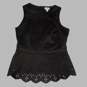 Bisou Bisou Peplum Blouse with Scalloped Hem and Cutout Details | Size Large